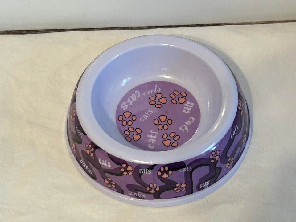 Меламиновая пластиковая кошачья чаша с принтом маленькая 5 дюймов круглая фиолетовая - Изображение 2 из 4