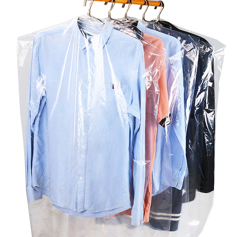 Bolsas de ropa colgantes transparentes 100 piezas fundas protectoras de ropa para limpieza en seco 24x40 pulgadas Foto 3 de 4