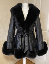 New Look Cameo Rose Faux Leather Faux Fur Coat Size 14 Black Jacket