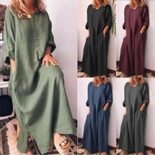 Women Maxi Dress Kaftan Tops Length Long Oversize Cotton Shirt Full