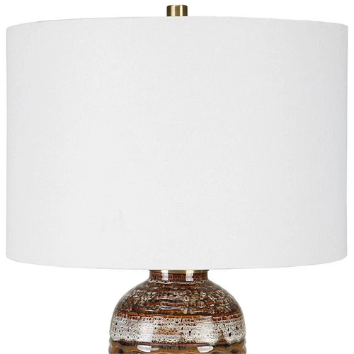 Uttermost Roan Farmhouse Ceramic Fabric and Metal Table Lamp in White/Charcoal - Picture 4 of 7
