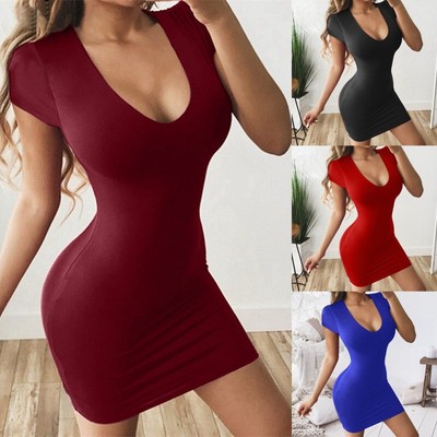 Sexy Women Short Sleeve Bodycon Sexy Mini Dress Stretch Clubwear Dresses Party