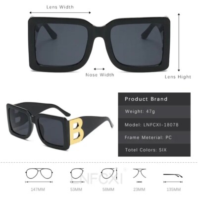 Set/2 Luxury Women Celebrity Fashion Designer Sunglasses Eyewear  Letter B NIB XLUMIO Letter B Sunglasses Women Retro Narrow Rectangle  main image 4