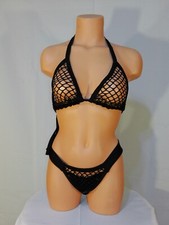 Exotic dancer stripper medium black two piece bikini dance outfit-dancewear
