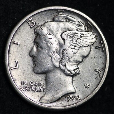 1928-S Mercury Silver Dime CHOICE AU FREE SHIPPING E287 WNM