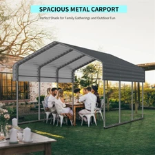 10x15 FT Heavy Duty Metal Carport with Enhanced Base and Galvanized Steel Roof