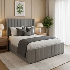 Struttura Letto Alata Doppio Pannello Peluche Velluto Imbottito Sollevamento Gas Stoccaggio 5FT 6FT