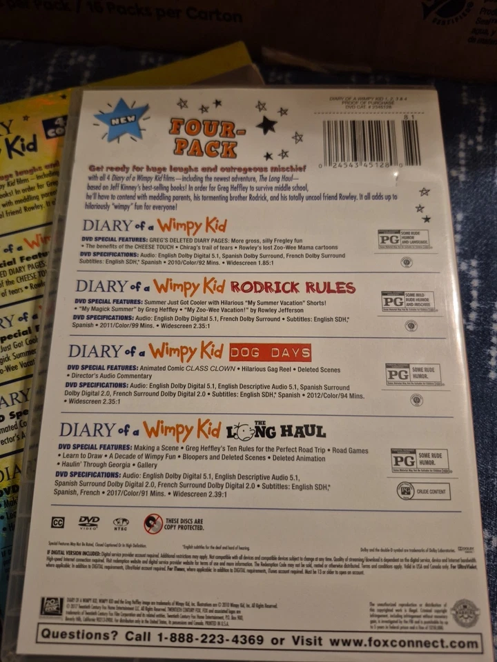 Diary Of a Wimpy Kid 1, 2, 3 & 4  DVD Set Of 4 (2010, 2011, 2012,2017)  - Image 4 of 4