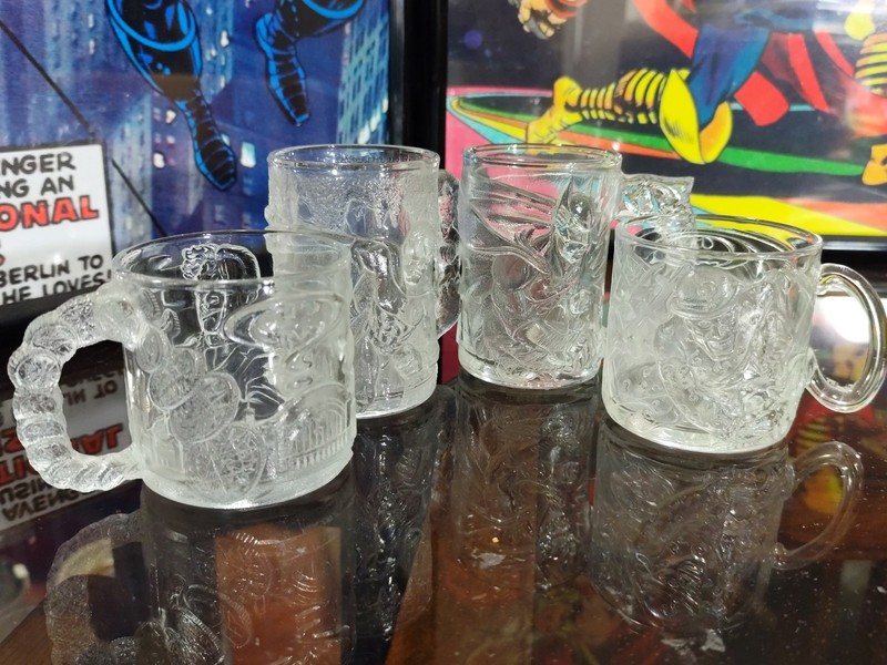 Complete Set 4 McDonald’s Mugs 1995 Batman Forever Glass Robin Two Face Riddler!