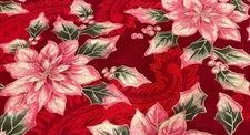 JOANN - POINSETTIA & PAISLEY ON DARK RED COTTON, 54" W-- 1 1/2 YARDS