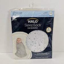NWT Halo SleepSack Swaddle 100 Cotton White With Gray Stars Moons Preemie