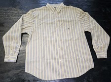 Vintage RALPH LAUREN Oxford Shirt Mens Yellow Blue Stripe Button Up Size L