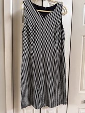Talbots Women Black White Geometric Print Sleeveless Midi Dress Workwear Size 14