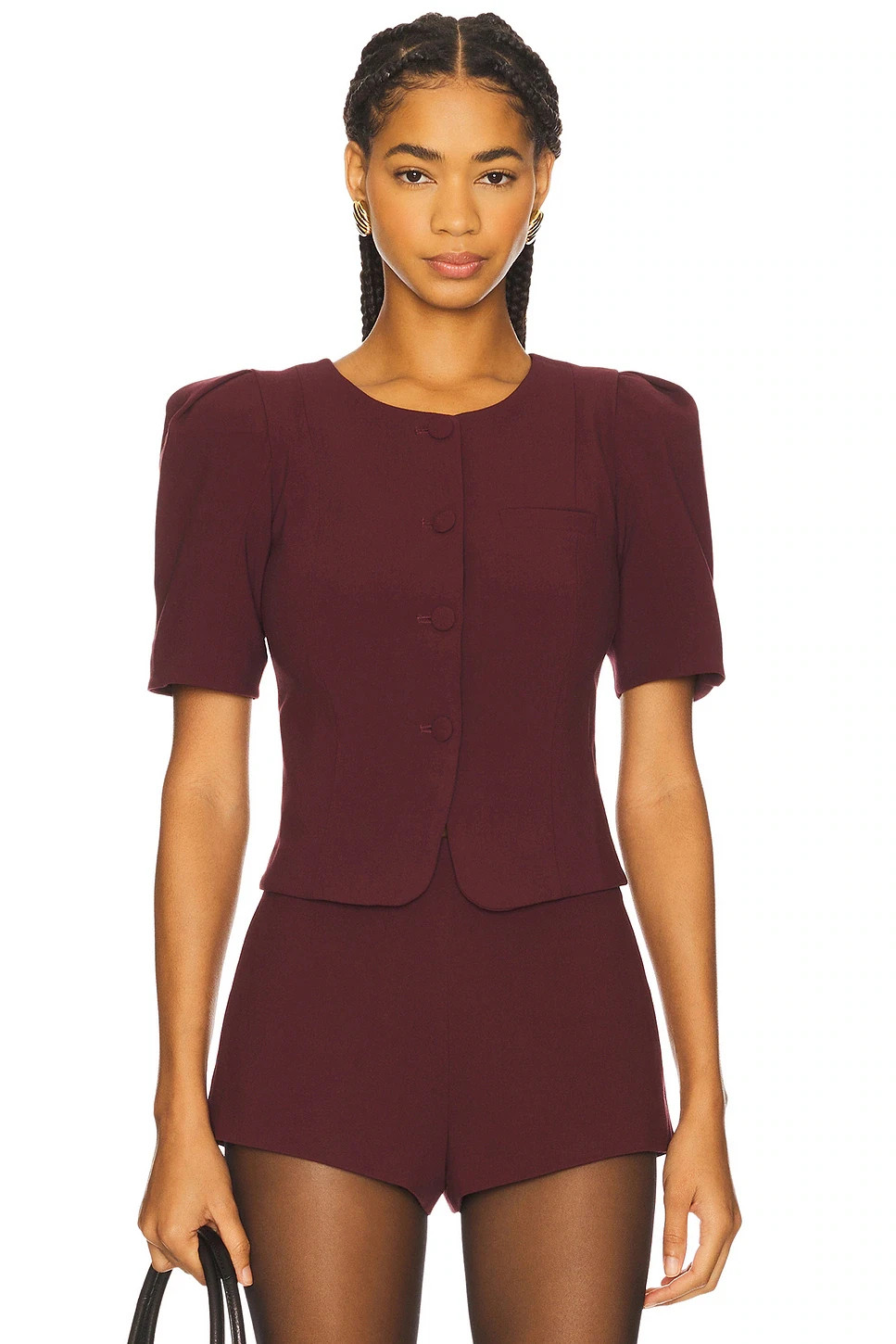For Love & Lemons NWT Selena Burgundy Short Sleeve Blazer Top Size XL