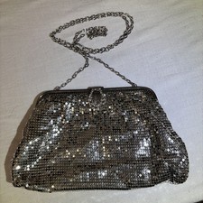 Vintage Whiting  Davis Co. Mesh Bag - Silver Metal Purse with Chain Strap
