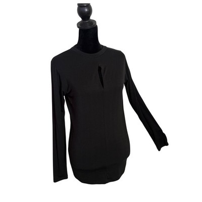 John Eshaya JET Keyhole Cutout Long Sleeve Top Size M Black Stretch Minimalist