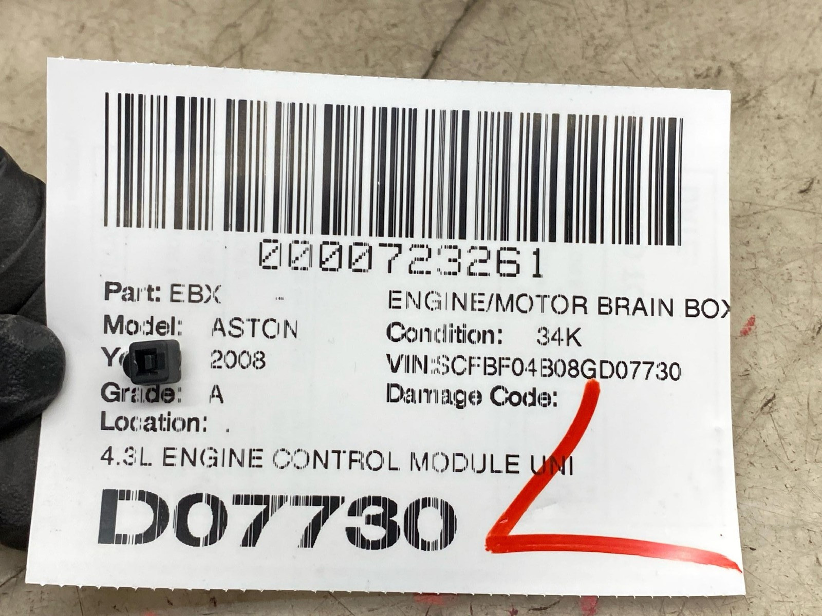 2006-2016 Aston Martin Oem 4.3L ENGINE CONTROL MODULE UNIT 6G33-12A650-AA *34K*