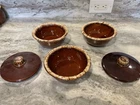 Hull Pottery Brown Drip Bowls, Set of 3 Oven Proof, 5 1/4", Includes 2 Lids