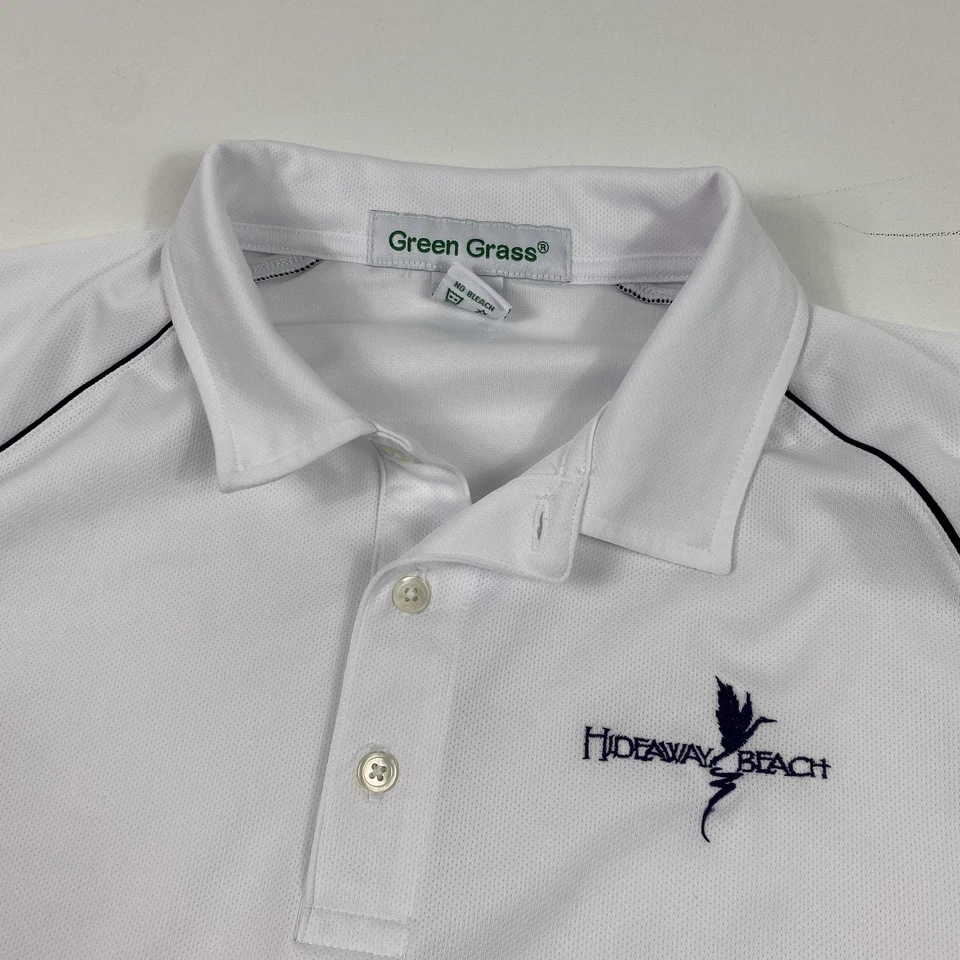 Hideaway Beach Polo 衫男式大号白色绿草高尔夫性能 Raglan — 第 2/4 张图片