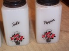 VINTAGE McKEE MILKGLASS " FLOWER BASKET " THEMED SHAKER SET — photo 3
