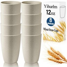 Yihurlm Wheat Straw Cups,8 PCS Unbreakable Drinking Cup,12 oz 12oz, Beige