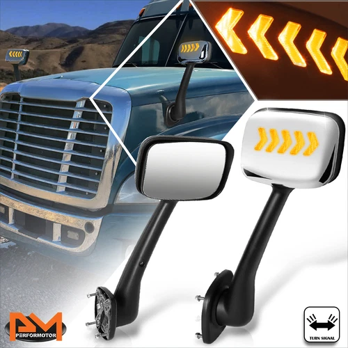 For 08-17 Freightliner Cascadia Manual Sequential LED Arrow Signal Hood Mirrors