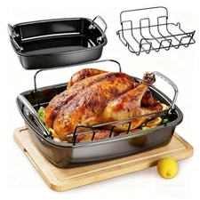 Large Nonstick Roasting Pan with Rack (17x13 Inch) -Turkey Roasting Pan with 