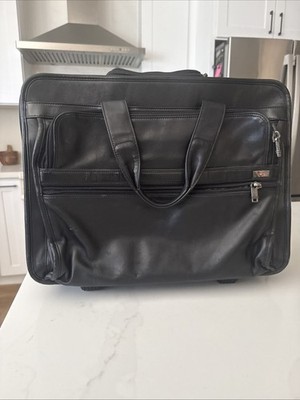 TUMI Black Leather Rolling Carry On Laptop Bag Wheeled Expandable Luggage Travel