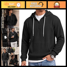 Men's Black X-Large Quarter Zip Hoodie - Waffle Knit Casual Pullover