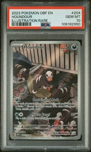 2023 POKEMON OBF EN-OBSIDIAN FLAMES ILLUSTRATION RARE #204 HOUNDOUR PSA 10