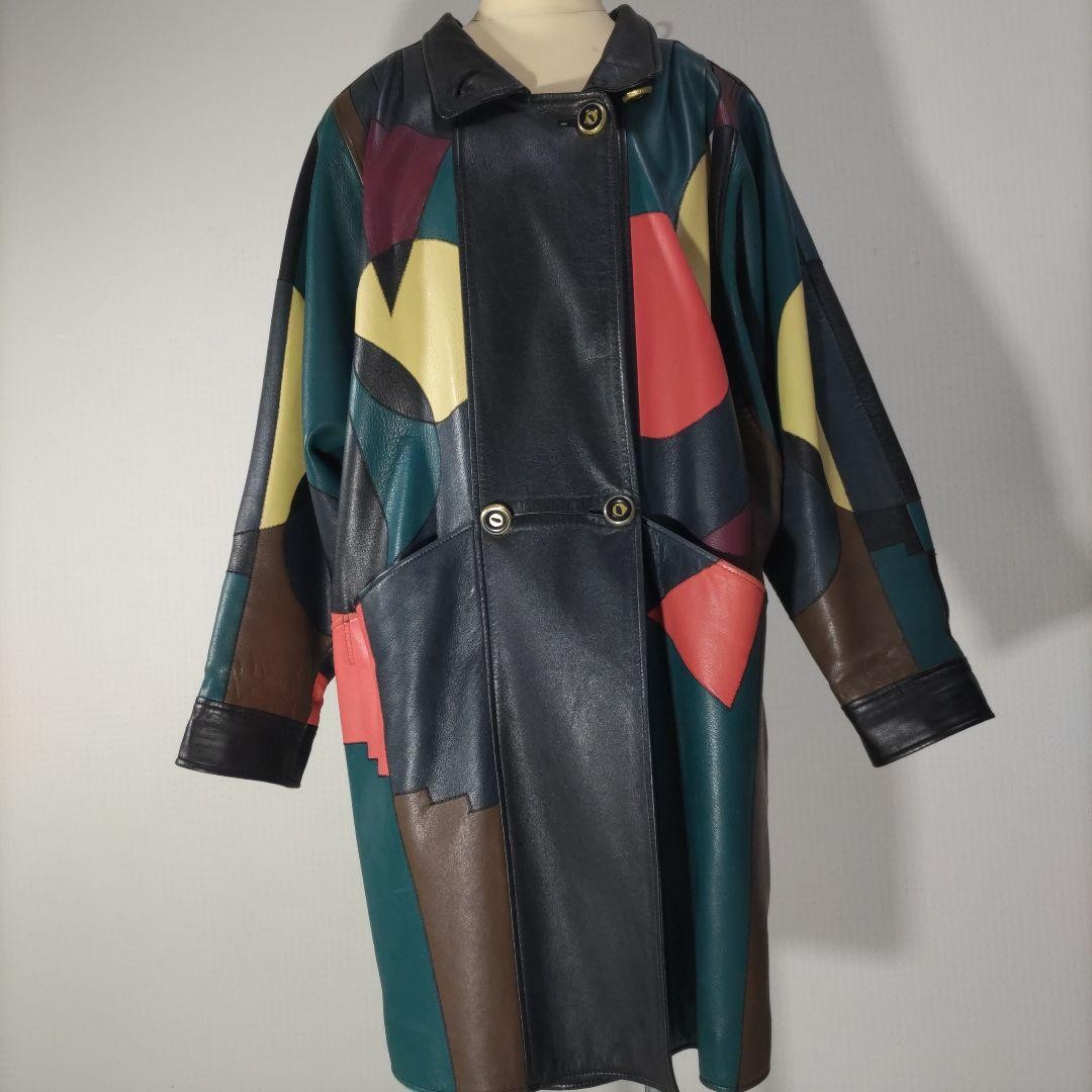 Vintage Leather Coat Patchwork Crazy Pattern Men’… - image 6