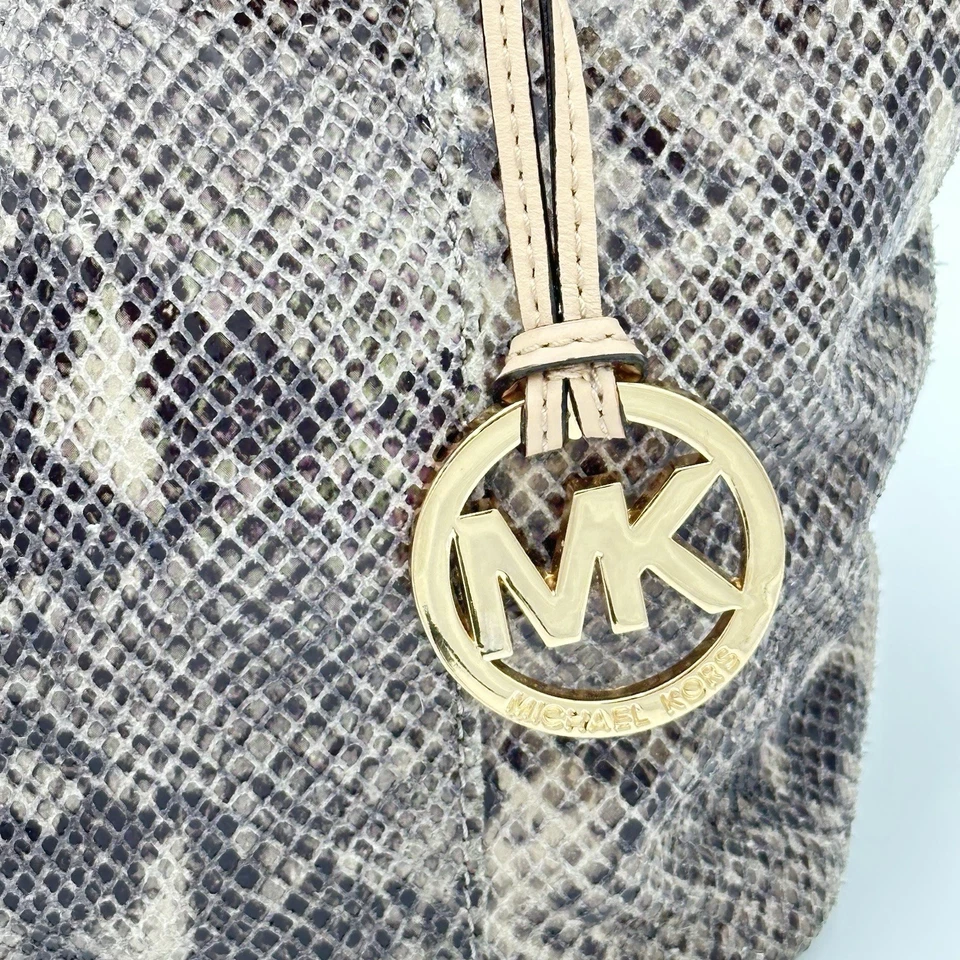 Bolso de hombro de viaje Michael Kors para mujer talla 15"x10" Python Jet exótico beige Foto 3 de 4