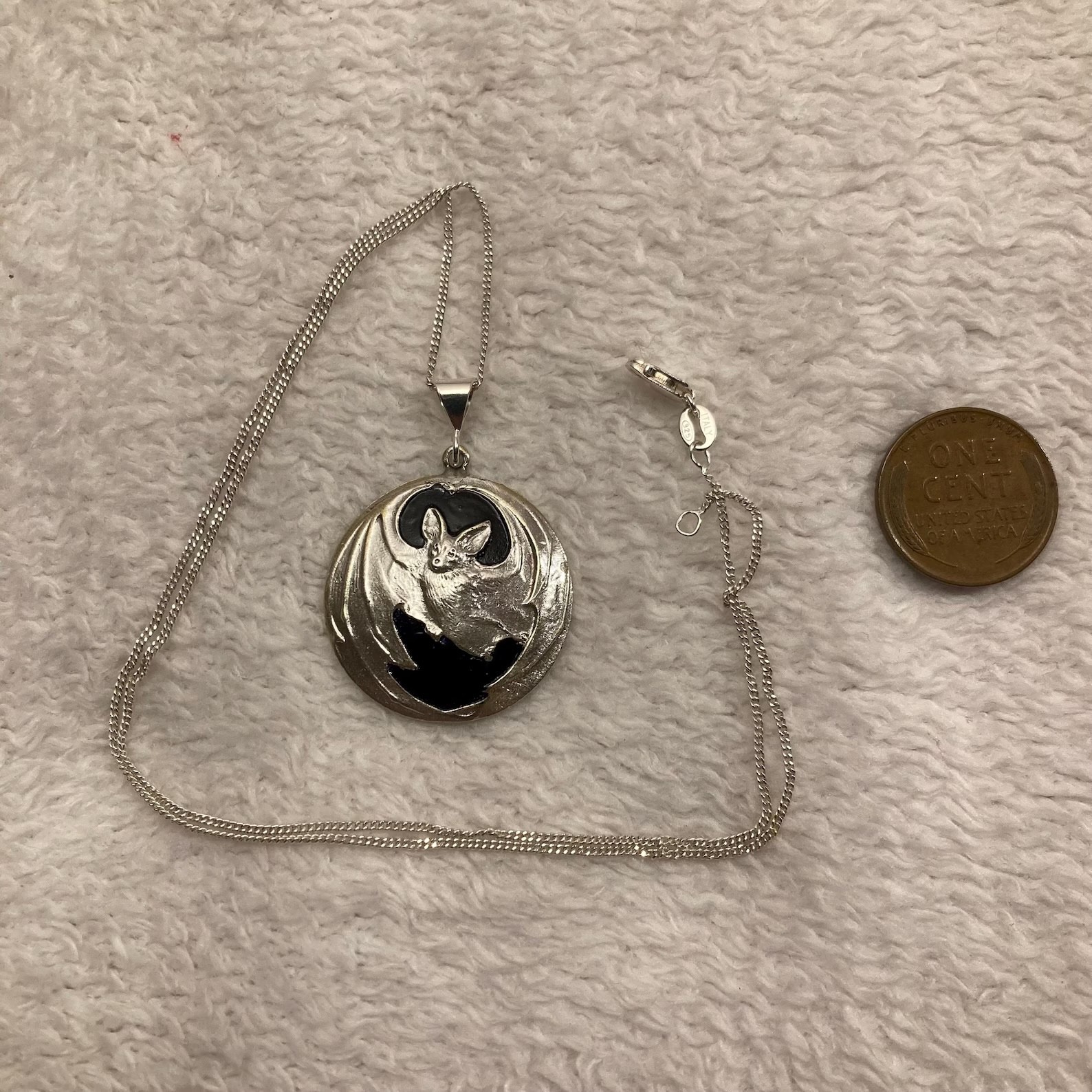 Large solid Sterling silver spooky bat old domed … - image 2