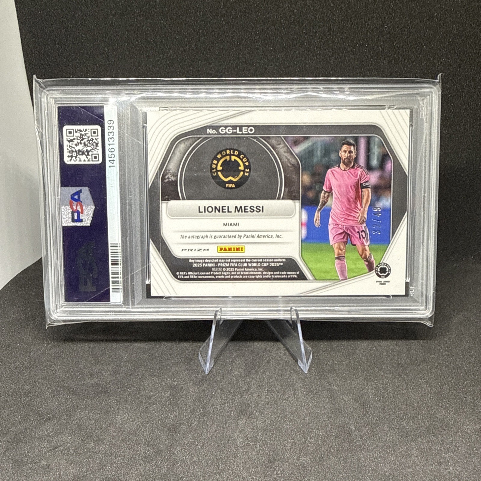 Panini FIFA CWC 2023 Messi Global Graphs  Silver Prizm PSA 7/ AUTO PSA 9 #/49 view 4