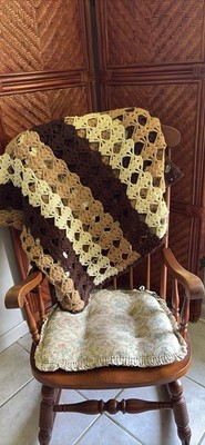 Medium Sized Hand Crocheted Blanket- Granny Core Baby Afghan Throw Brown/Tan