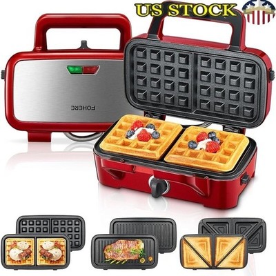 3 in 1 Waffle Maker Sandwich Grill Panini Press 1200W Non Stick Easy Clean New
