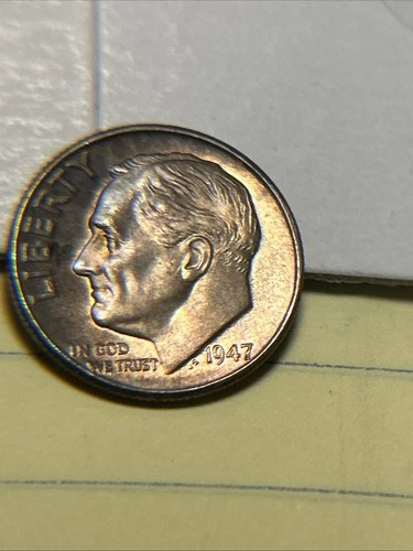 1947 D Silver Dime Gold Toning BU