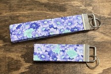 Purple and Blue Floral Flower fabric key chain personalized MAKES A GREAT GIFT