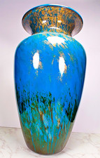 Murano Style Handblown Multicolor Art Glass Vase 16  Teal Green Metallic Decor