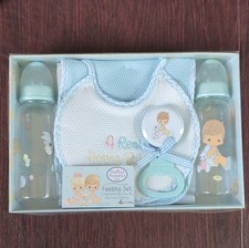 Precious Moments Baby Feeding Set 2 Glass Bottles Blue Gift Boxed