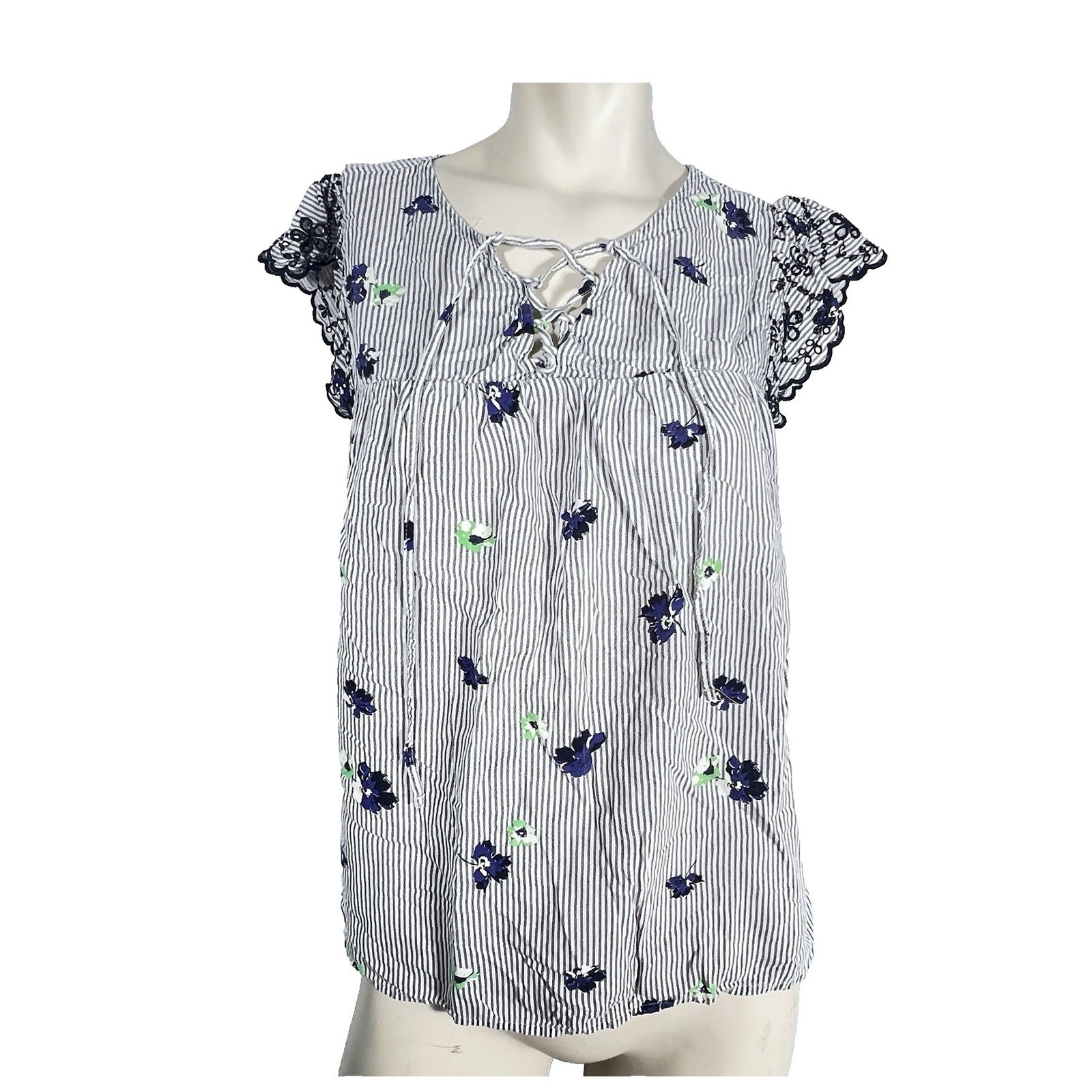 Old Navy M Tunic Peasant Milkmaid Floral Top Cottagecore Flutter Lace Sleeves