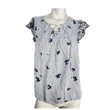 Old Navy M Tunic Peasant Milkmaid Floral Top Cottagecore Flutter Lace Sleeves