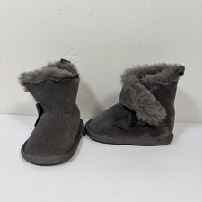 Bearpaw Bear Paw Boot Booties Leather Faux Fur Baby Toddler Size 1 0/6M Gray NEW
