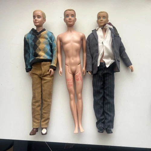 3 Vintage 1960s Mattel Ken Dolls flocked blonde blue Hawthorn Patd Pend Suit