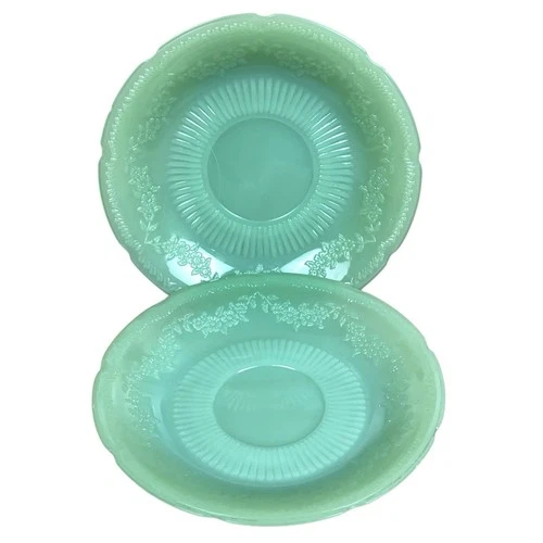 VintageFire King Jadeite Alice Saucers Dessert Plates 6" Set of 2 Green Glass