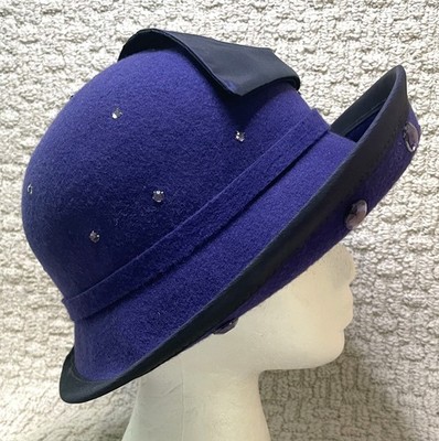 VTG Mr John Royal Purple Wool Felt Hat Rhinestones Large Bow Church Derby Fedora Mr. Charles Purple Wool Dressy Hat - Etsy main image 4