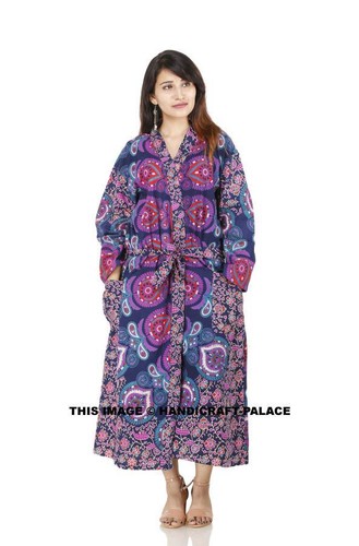Mandala Kimono Wedding Gown Cotton Night Gown Sleepwear Women Long Night dress - Picture 38 of 77