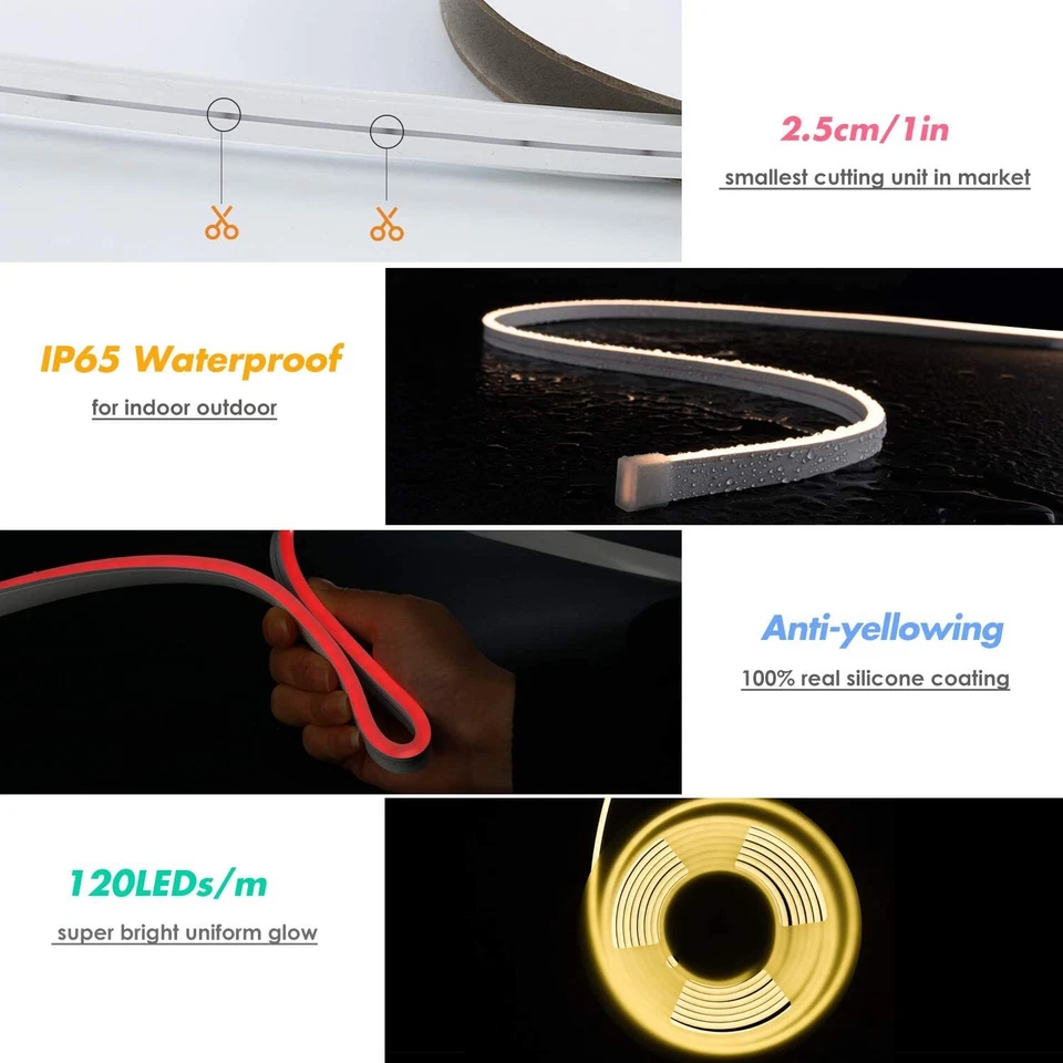 Tira de luces LED de neón de 16,4 pies 12 V, tira de luces de cuerda de neón de silicona RGB flexible Foto 3 de 3