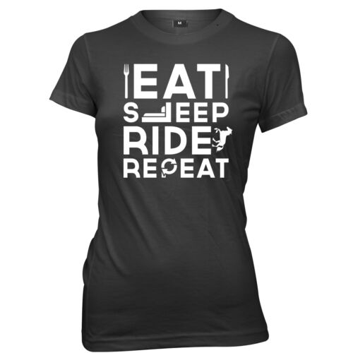Eat Sleep Ride Repeat womens Ladies Funny Slogan T-shirt - Picture 1 of 7