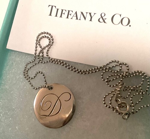 Tiffany & Co. Letter Initial D Sterling Silver Large Disc Pendant on 45cm Chain - Picture 5 of 11